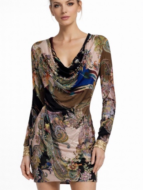 Sky Dresses & Skirts - Sky Dress Mini size large Floral Paisley Cowl-Neck bracelet cuffs sheath NWT